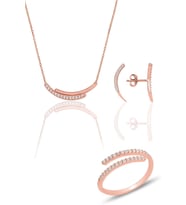 Gümüş rose zirkon sıra taşlı kolye küpe ve yüzük üçlü set SGTL12120ROSE