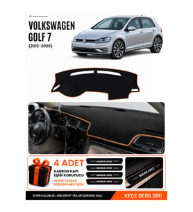 e-biz VOLKSWAGEN GOLF 7 (2012-2020) Uyumlu Torpido Örtüsü, Torpido Kılıfı - Siyah-Kahverengi - VW012