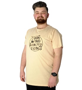 Mode XL Büyük Beden T-Shirt Baskılı Powerfull 22155 Bej