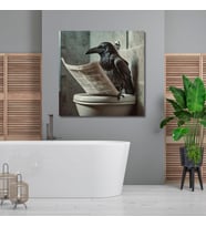 Tekli Kare Kanvas Banyo Tablosu Gazete Okuyan İstanbul Kargası