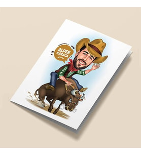 Kişiye Özel Rodeo Yapan Kovboy Karikatürlü Tebrik Kartı