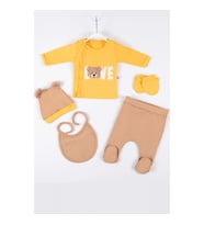 3 Ay Bebek Hastane Çıkışı Love Bear Nakışlı 5'li Erkek Sarı