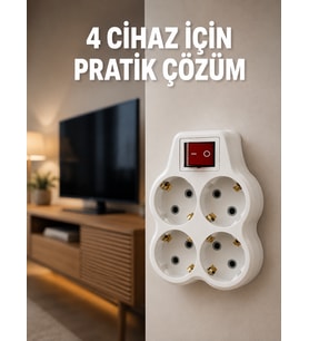 Kablosuz Duvar Tipi 4’lü Priz Çoklayıcı Anahtarlı Elektrik Priz Çoğaltıcı