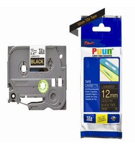 PUUN®Brother P-Touch TZE-334 12MM x 8m Siyah Üzerine Altın Gold Muadil Laminasyon Etiket Şeridi (Çok Renkli)