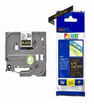 PUUN®Brother P-Touch TZE-334 12MM x 8m Siyah Üzerine Altın Gold Muadil Laminasyon Etiket Şeridi (Çok Renkli)