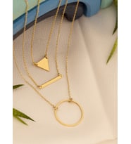 DKMN Gümüş 925 Ayar Gümüş Üç Sembollü Üçgen Blok ve Çember Kolye (Gold)
