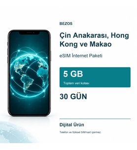 Northcity Çin Anakarası, Hong Kong ve Makao eSIM İnternet Paketi 5 GB 30 Gün