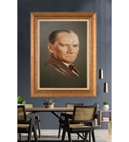 Altın Varaklı Çerçeveli Paspartulu Atatürk Tablo nh107 (Gold)