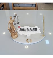 Doğal Beyaz Mermer İsimlik Sümen Takımı Kalem ve Terazi Metal Ay Yıldızlı