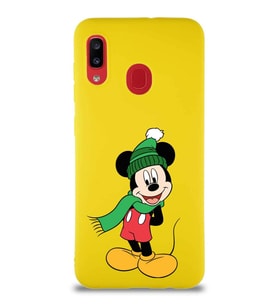 Samsung Galaxy A20 Soft Premier Kapak Mickey Mouse-G Tasarımlı Silikon Kılıf - Sarı (Şeffaf)
