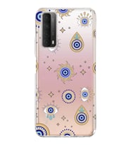 PrintiFy Huawei P Smart 2021 ile Uyumlu 1mm Slim Fit Nazar Boncuğu 5 Baskılı Şeffaf  Kılıf