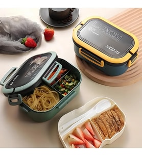 Beslenme Kutusu 1200 ml 2 Katlı 6 Bölmeli BPA'sız PP Plastik Sefer Tası ve Beslenme Çantası - Lunch Box, ÇATAL KAŞIK ve BIÇAK Dahil Okul Beslenme (Mavi)