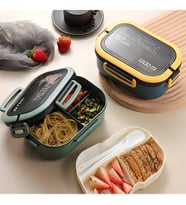 Beslenme Kutusu 1200 ml 2 Katlı 6 Bölmeli BPA'sız PP Plastik Sefer Tası ve Beslenme Çantası - Lunch Box, ÇATAL KAŞIK ve BIÇAK Dahil Okul Beslenme (Mavi)