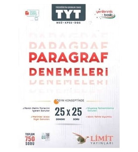 Limit Yayınları 2024 - 2025 Müfredat Yeni Nesil TYT PARAGRAF DENEMLERİ (Çok Renkli)