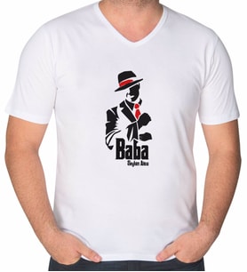 BK Gift Kişiye Özel İsimli Baba Godfather Tasarımlı V Yaka Tişört-18 (Beyaz)