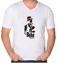 BK Gift Kişiye Özel İsimli Baba Godfather Tasarımlı V Yaka Tişört-18 (Beyaz)