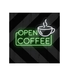 OPEN COFFEE Yazılı ve Şekilli Neon Tabela