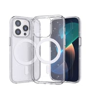iPhone 14 Pro Max Kılıf Magsafe Şarj Özellikli Parlayan Simli Saydam Renkli Allstar Kılıf (Renksiz)