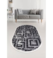 Dijidekor Halı Siyah Cool K1320 Saçaklı Oval Kaymaz Kesme İnce Yolluk Kilim Salon Halısı Modelleri (Açık Gri - Siyah)