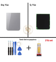 Samsung Galaxy Z Flip 5 Gri Renk Arka Kapak + Tamir Seti + B7000 Yapıştırıcı Arka Cam Batarya Kapağı Pil Kapağı Lazer Kesim Back Cover Galaxy Z Flip 5 Uyumlu
