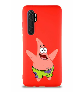 Xiaomi Mi Note 10 Lite Soft Premier Kapak Patrick Yıldız Tasarımlı Silikon Kılıf - Kırmızı (Şeffaf)