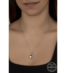 Union Swarovski Crystal Kadın 22 mm Top Zincirli Damla Gümüş Kolye