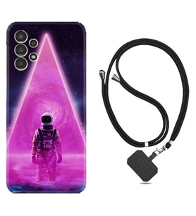 Samsung Galaxy M14 Kılıf Resimli Boyun Askılı İpli Desenli Silikon Series Astro Purple2 1907
