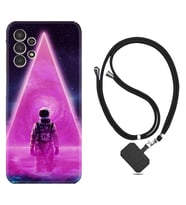Samsung Galaxy M14 Kılıf Resimli Boyun Askılı İpli Desenli Silikon Series Astro Purple2 1907