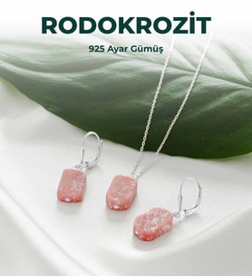 Luxtone Sertifikalı Rodokrozit Set 925 Ayar Gümüş Kolye Küpe Kadın Takı LX1140ST