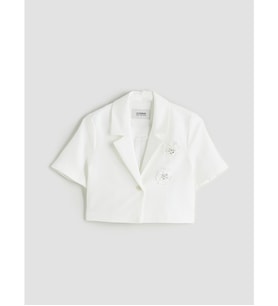 LCW Kids Beyaz Çiçekli Kız Çocuk Crop Ceket