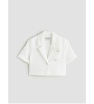 LCW Kids Beyaz Çiçekli Kız Çocuk Crop Ceket