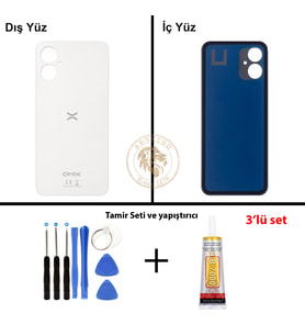 Omix Vida Seti + Yapıştırıcı Omix X5 Beyaz Yapıştırıcı B-7000 Yapıştırıcı Vida Seti Arka Kapak Arka Cam Batarya Kapağı Lazer Kesim Kapak Pil Kapağı Back Cover
