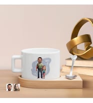 BK Gift Kişiye Özel Baba Kız Karikatürlü-20, Ahşap Altlıklı Seramik Fincan, Babaya Hediye, Arkadaşa Hediye