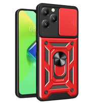 İnfinix 40 Kılıf Pars Lens Yüzüklü Silikon - Kırmızı