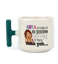 Aura Meselesi Bu Şekerim Baskılı Yeşil Kulplu T Kupa