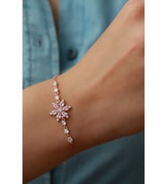 925 Ayar Rose Pembe Taşlı Lotus Gümüş Bileklik