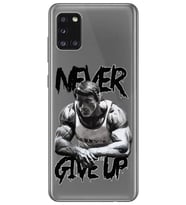 Samsung Galaxy A31 Uyumlu Arnold Fitness Never Give Up Desenli Şeffaf Telefon Kılıfı