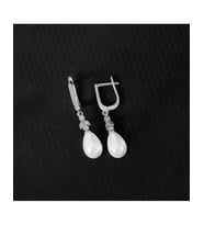 925 Ayar Ay Işığı Damla Gümüş İnci Küpe (Rodyum)