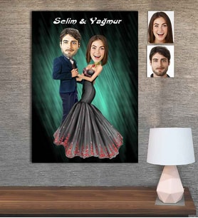 Kişiye Özel Karikatür Baskılı Ahşap Tablo Sevgili-9 30x40