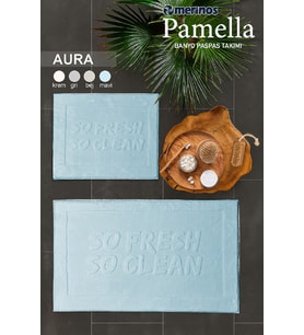 Merinos Pamella 2 Li Banyo Paspas Takımı Aura Mavi