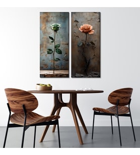 2'li Vintage Gül Temalı Kanvas Tablo Seti - Rustic Duvar Dekoru (30x70 cm x 2 Parça)