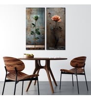 2'li Vintage Gül Temalı Kanvas Tablo Seti - Rustic Duvar Dekoru (30x70 cm x 2 Parça)