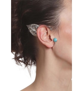 Kadın Gümüş Renk Lak Kaplama Taşlı Dokulu Yaprak Stilizesi Sağ Kulak Earcuff & Kıkırdak Küpe