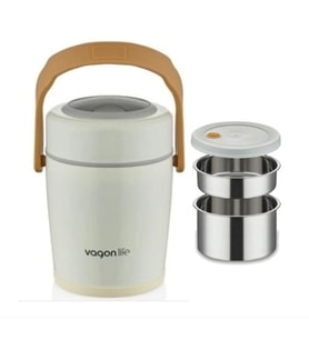 Lunchbox Çelik Beslenme Kabı 2 Kat 1600 Ml Yemek Kabı Beyaz