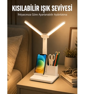 Kısılabilir Led Masa Lambası - Kalemlik, Telefon Standı Ve Okuma Işığı Bir Arada Yeni Nesil