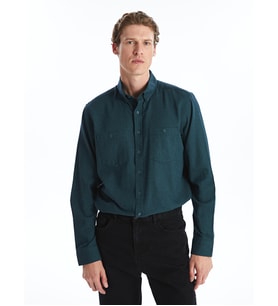 LCWAIKIKI Classic Yeşil Regular Fit Uzun Kollu Gabardin Erkek Gömlek
