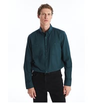 LCWAIKIKI Classic Yeşil Regular Fit Uzun Kollu Gabardin Erkek Gömlek