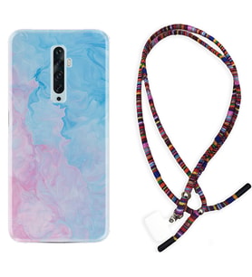 Oppo Reno 2Z 4 Lite 4 Pro 5 6 7 A31 Kılıf Boyun Asklı Rasta Silikon Pink Blue Abstract 1385