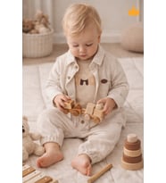 Panda Baskılı Müslin Kumaş Erkek Bebek Üçlü Takım Set Babyhola 2201 (Bej)