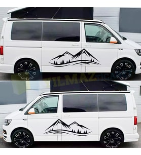 Karavan Çekme Dağ Ağaç Araba Oto Sticker Çıkartma Etiket 2 Adet 100 x 35 Cm
